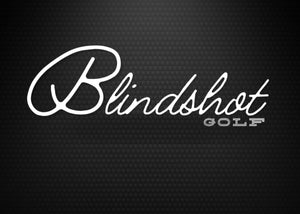 White 'Blindshot Golf' logo on a black textured background